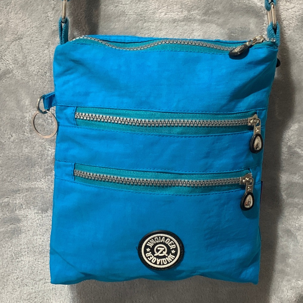 Jinqiaoer Turquoise Blue Nylon Crossbody Bag Multi-Pocket Travel Messenger